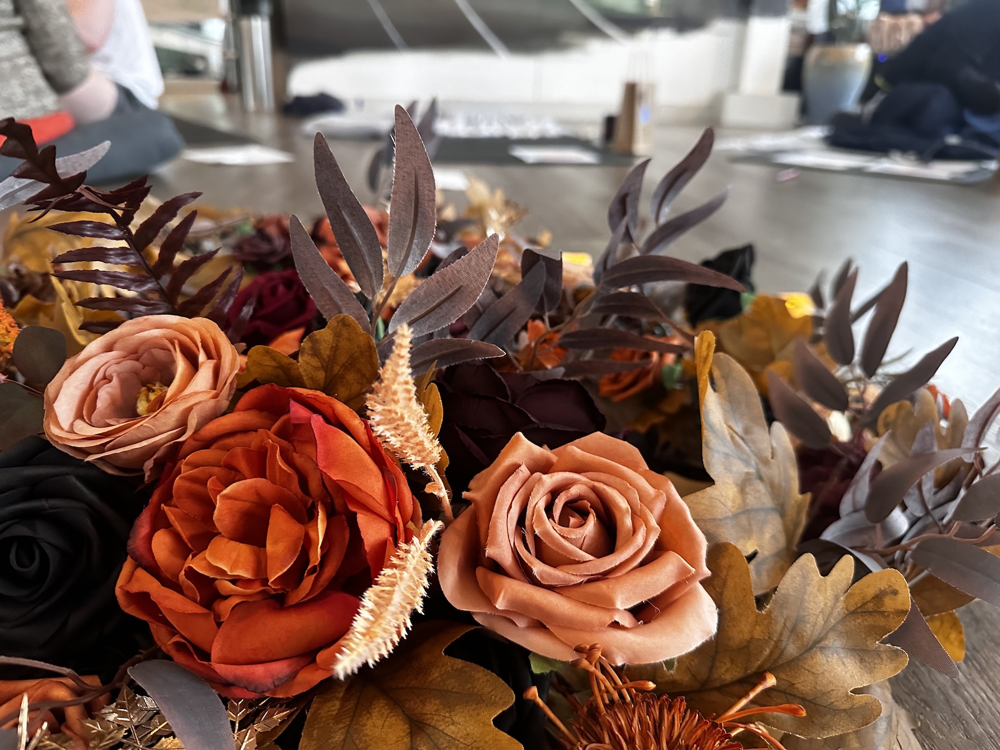 Flower centerpiece heart tending grief workshop