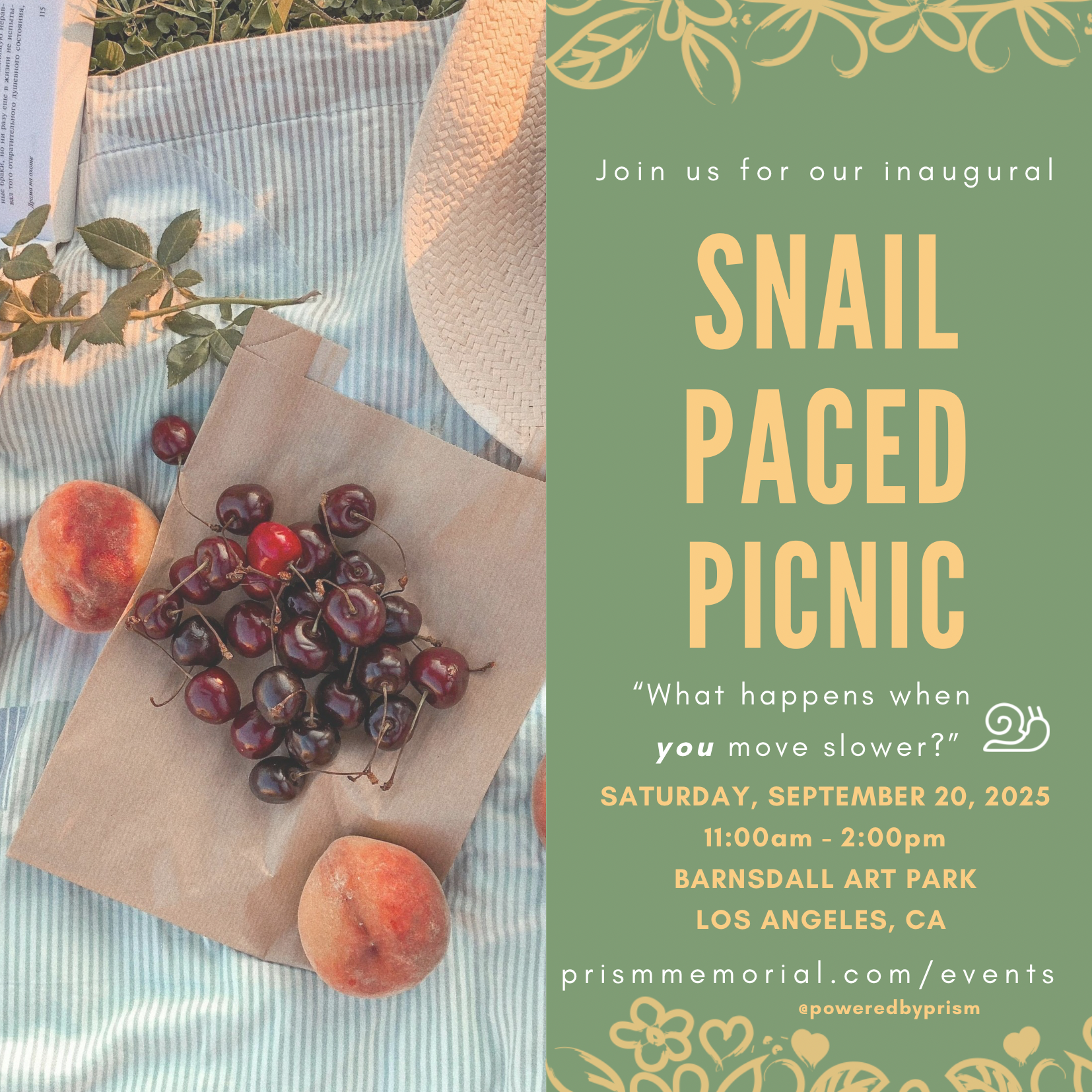 Green and Yellow Floral Brushstrokes Picnic Invitation